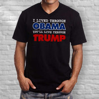 Load image into Gallery viewer, Designs by MyUtopia Shout Out:I Live Through Obama You&#39;ll Live Through Trump Men&#39;s Printed V-Neck T-Shirt
