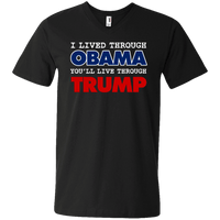 Load image into Gallery viewer, Designs by MyUtopia Shout Out:I Live Through Obama You&#39;ll Live Through Trump Men&#39;s Printed V-Neck T-Shirt,S / Black,Adult Unisex Vneck Tee

