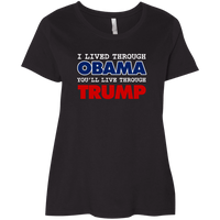 Load image into Gallery viewer, Designs by MyUtopia Shout Out:I Lived Through Obama You&#39;ll Live Through Trump Ladies&#39; Plus Size Curvy T-Shirt,Black / Plus 1X,Ladies T-Shirts
