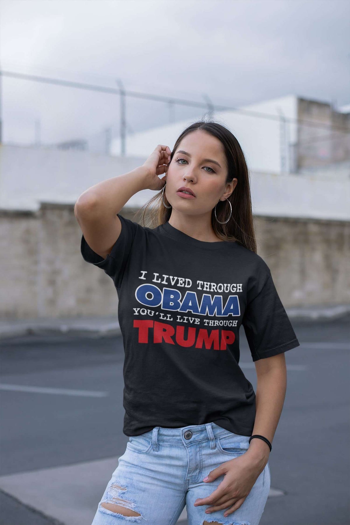 Designs by MyUtopia Shout Out:I Lived Through Obama You'll Live Through Trump Unisex Jersey Short-Sleeve T-Shirt