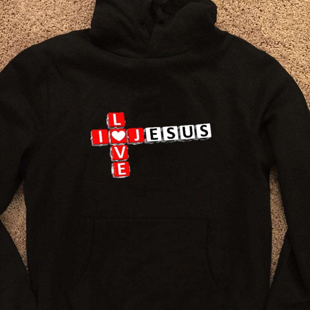 Designs by MyUtopia Shout Out:I Love Jesus Christian Crossword Pullover Hoodie