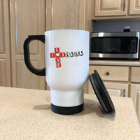 Load image into Gallery viewer, Designs by MyUtopia Shout Out:I Love Jesus Crossword 14 oz Stainless Steel Travel Coffee Mug w. Twist Close Lid
