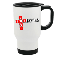 Load image into Gallery viewer, Designs by MyUtopia Shout Out:I Love Jesus Crossword 14 oz Stainless Steel Travel Coffee Mug w. Twist Close Lid

