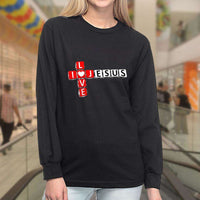 Load image into Gallery viewer, Designs by MyUtopia Shout Out:I Love Jesus Crossword Adult Long Sleeve Tee
