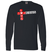 Load image into Gallery viewer, Designs by MyUtopia Shout Out:I Love Jesus Crossword Adult Long Sleeve Tee,Black / S,Long Sleeve T-Shirts
