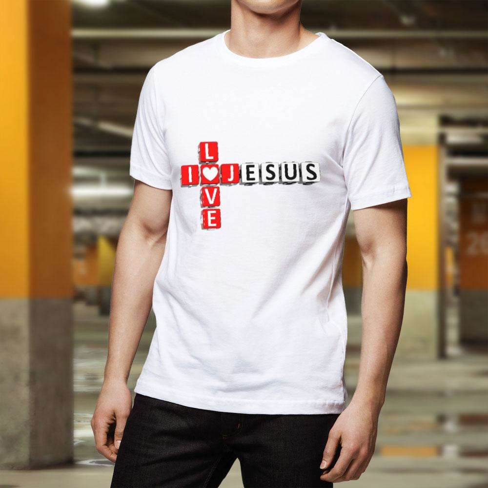 Designs by MyUtopia Shout Out:I Love Jesus Crossword Adult Unisex T-Shirt