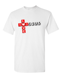 Load image into Gallery viewer, Designs by MyUtopia Shout Out:I Love Jesus Crossword Adult Unisex T-Shirt,White / S,Adult Unisex T-Shirt
