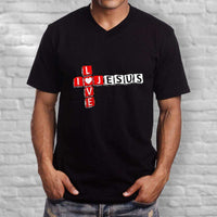 Load image into Gallery viewer, Designs by MyUtopia Shout Out:I Love Jesus Crossword Adult Unisex V Neck Tee
