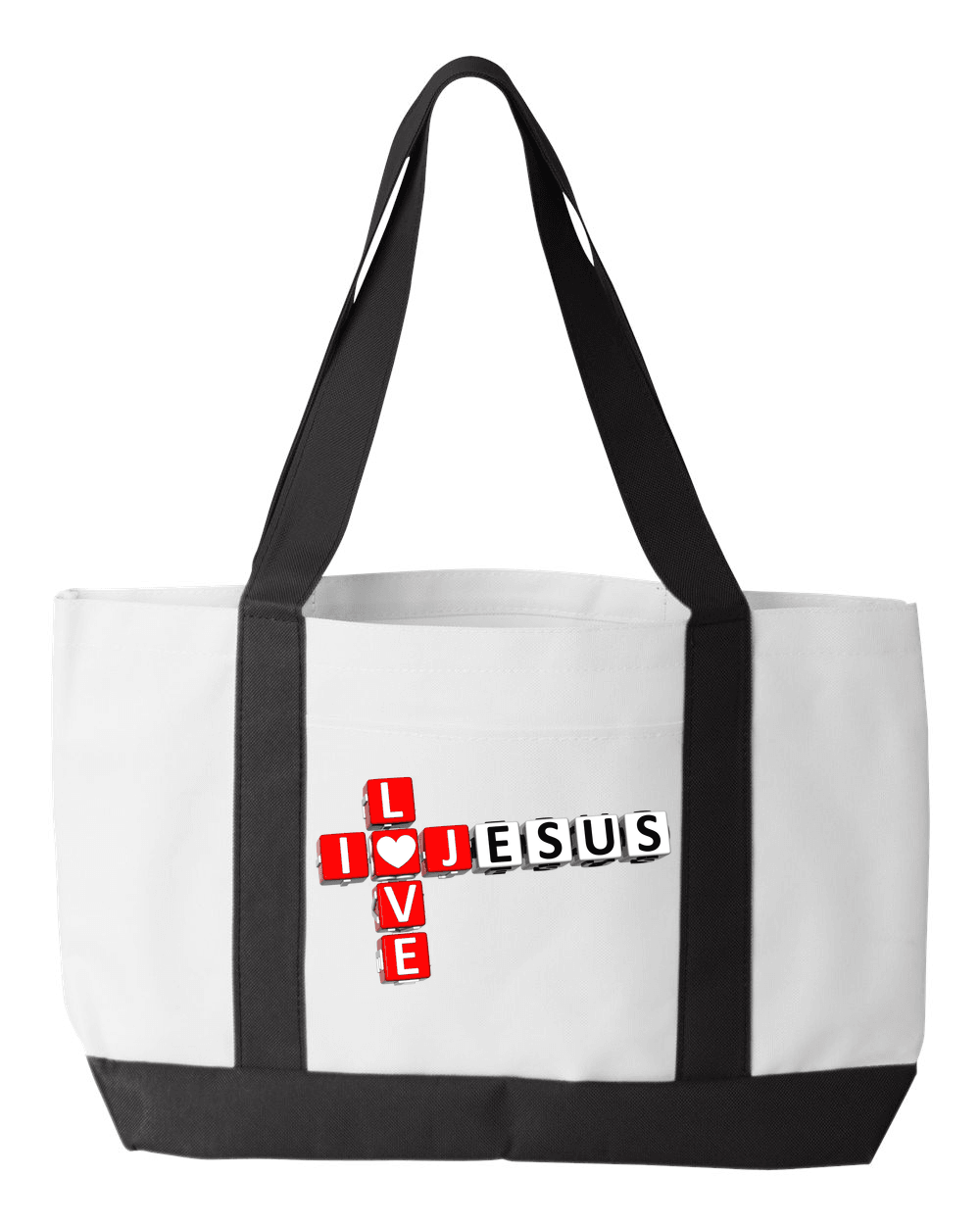 Designs by MyUtopia Shout Out:I Love Jesus Crossword Canvas Totebag Gym / Beach / Pool Gear Bag,White,Gym Totebag