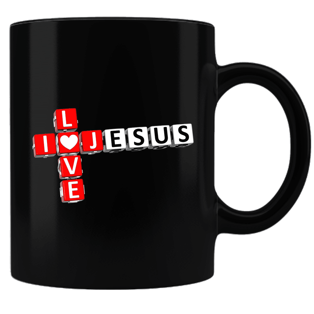 Designs by MyUtopia Shout Out:I Love Jesus Crossword Ceramic Black Coffee Mug,Default Title,Ceramic Coffee Mug