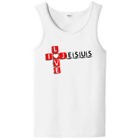 Load image into Gallery viewer, Designs by MyUtopia Shout Out:I Love Jesus Crossword Unisex Tank Top,White / S,Tank Tops

