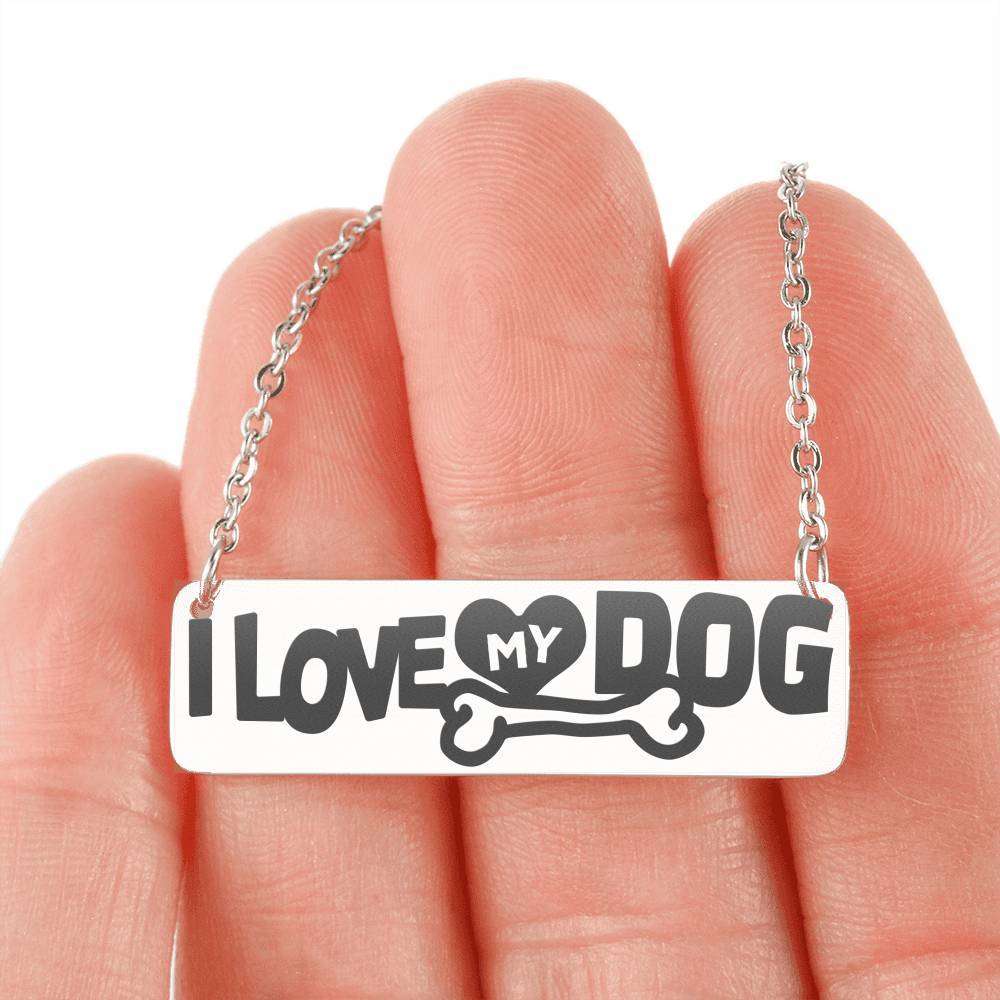 Designs by MyUtopia Shout Out:I Love My Dog Engraved Horizontal Bar Necklace,316L Stainless Steel / No,Necklace