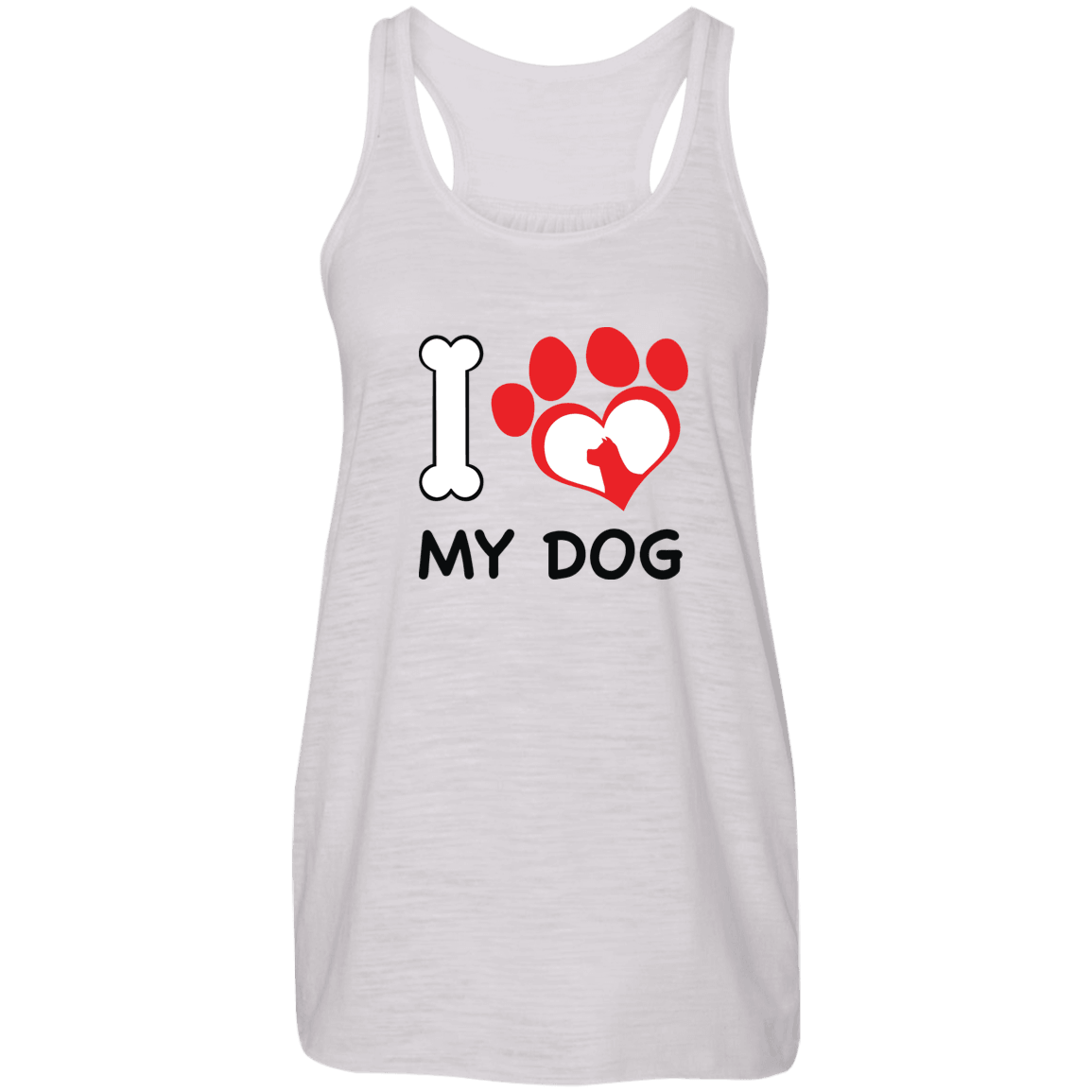 Designs by MyUtopia Shout Out:I Love My Dog Ladies Flowy Racer-back Tank Top,Vintage White / X-Small,Tank Tops