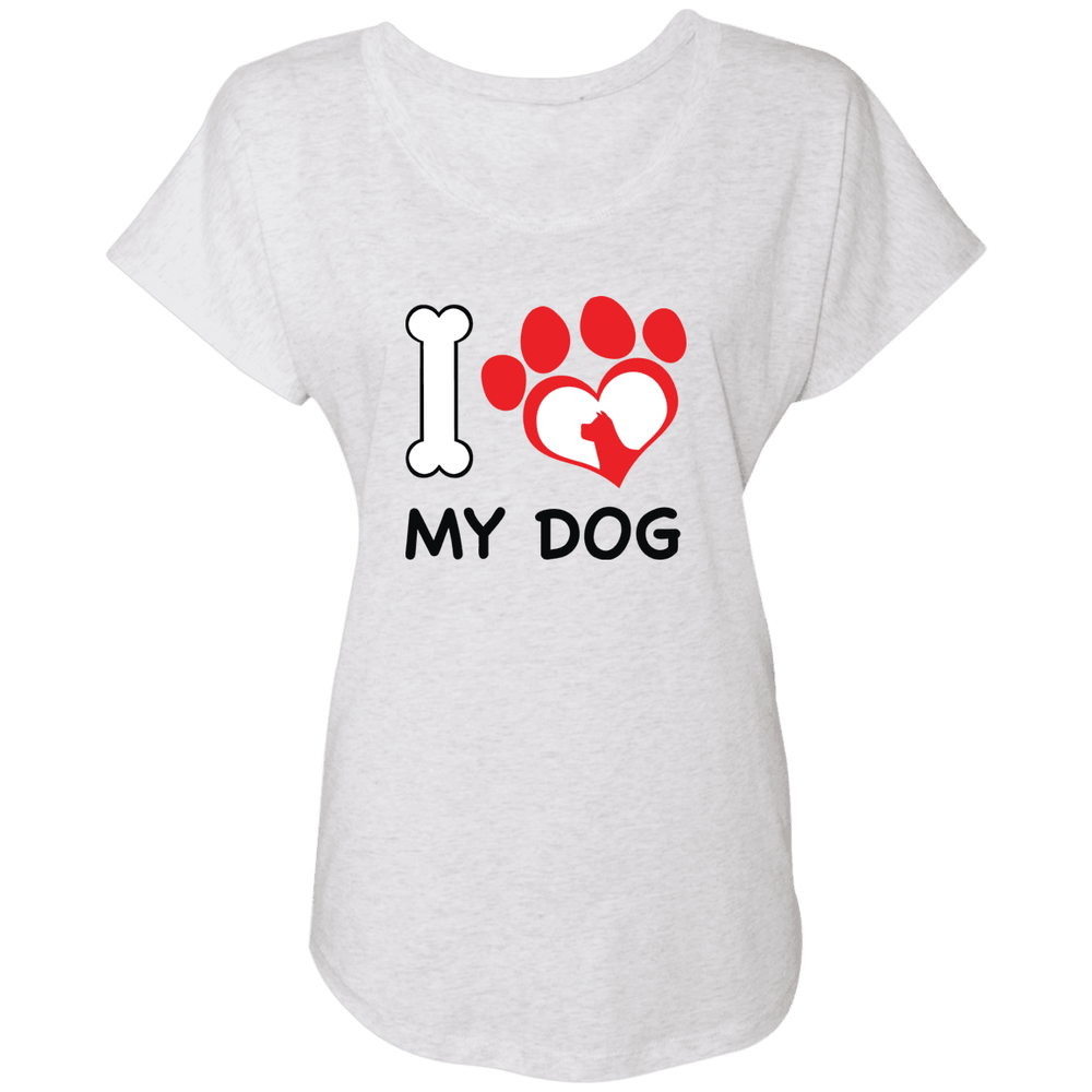 Designs by MyUtopia Shout Out:I Love My Dog Ladies' Triblend Dolman Shirt,Heather White / X-Small,Ladies T-Shirts