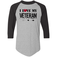 Load image into Gallery viewer, Designs by MyUtopia Shout Out:I Love My Veteran 3/4 Length Sleeve Color block Raglan Jersey T-Shirt,Athletic Heather/Black / S,T-Shirts
