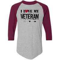 Load image into Gallery viewer, Designs by MyUtopia Shout Out:I Love My Veteran 3/4 Length Sleeve Color block Raglan Jersey T-Shirt,Athletic Heather/Maroon / S,T-Shirts
