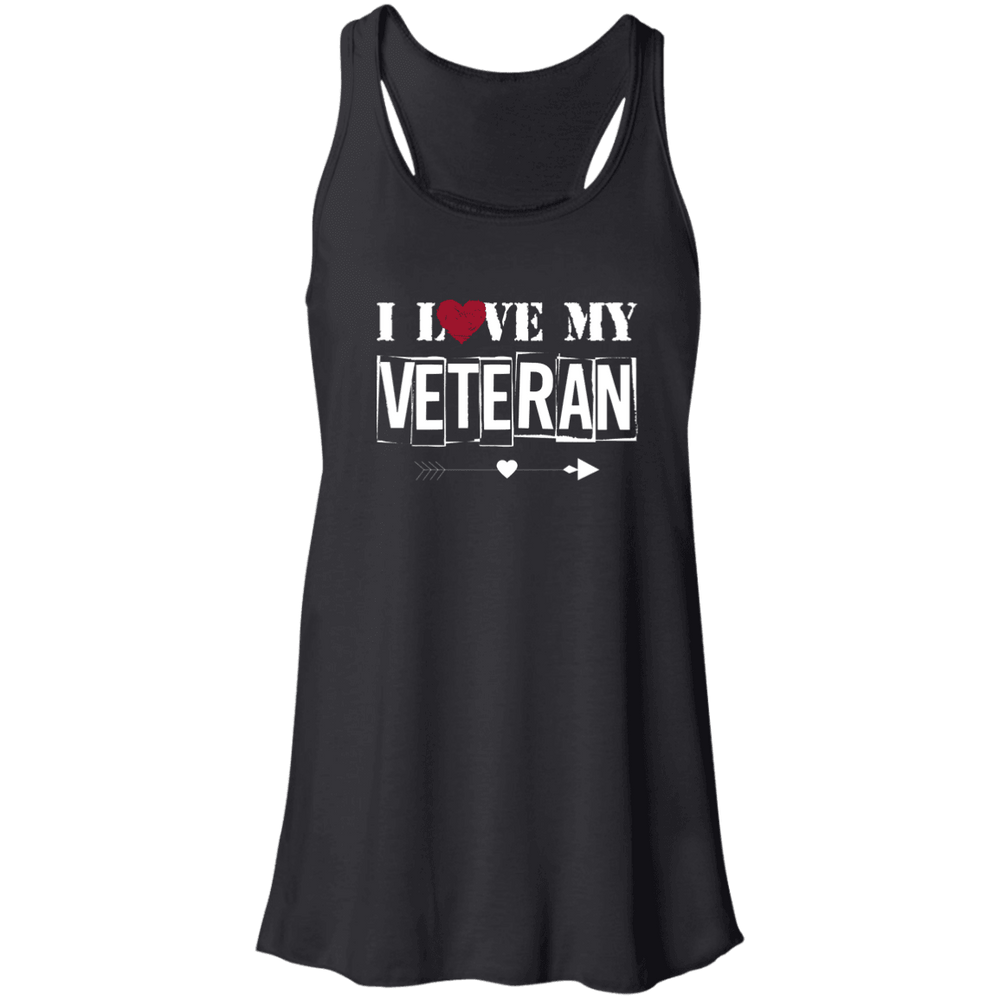 Designs by MyUtopia Shout Out:I Love My Veteran Flowy Racerback Tank,X-Small / Black,Tank Tops