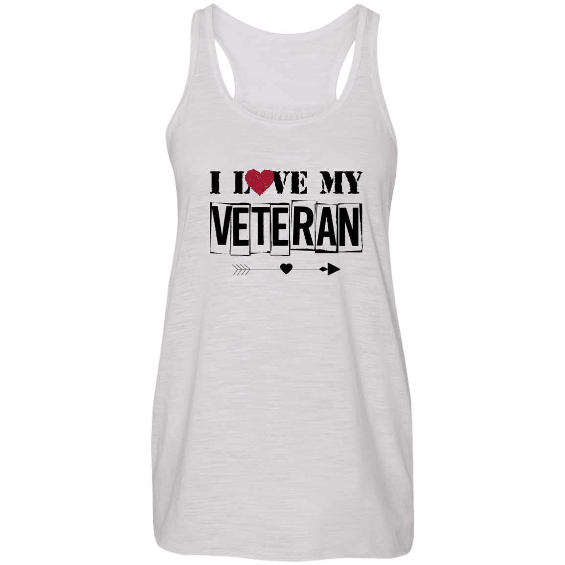Designs by MyUtopia Shout Out:I Love My Veteran Ladies Flowy Racer-back Tank Top,Vintage White / X-Small,Tank Tops