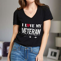 Load image into Gallery viewer, Designs by MyUtopia Shout Out:I Love My Veteran Ladies&#39; V-Neck T-Shirt
