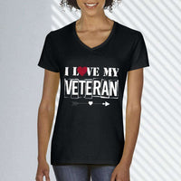 Load image into Gallery viewer, Designs by MyUtopia Shout Out:I Love My Veteran Ladies&#39; V-Neck T-Shirt,Black / S,Ladies T-Shirts
