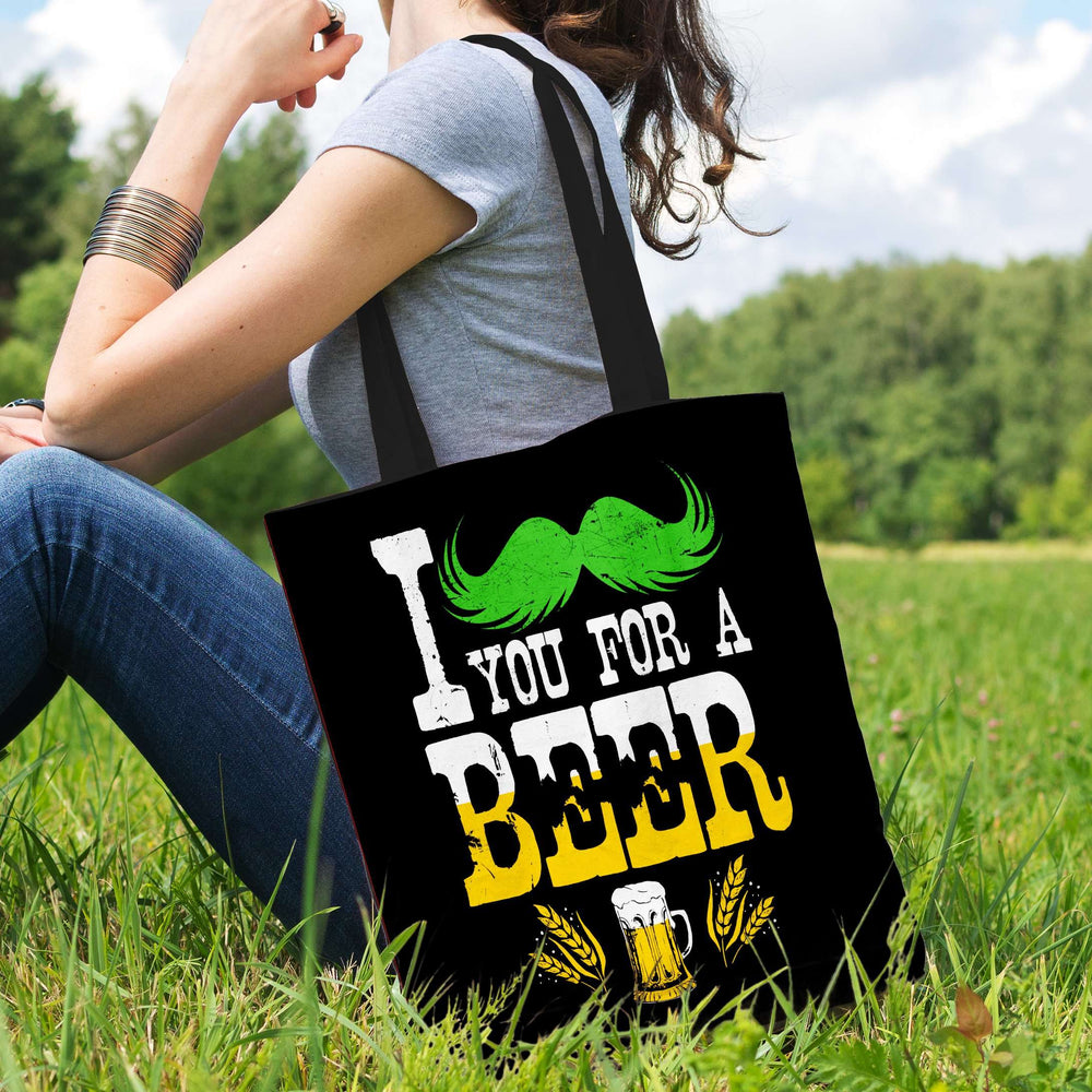 Designs by MyUtopia Shout Out:I Mustache You For A Beer Fabric Totebag Reusable Shopping Tote