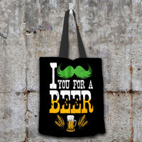 Load image into Gallery viewer, Designs by MyUtopia Shout Out:I Mustache You For A Beer Fabric Totebag Reusable Shopping Tote,Black,Reusable Fabric Shopping Tote Bag
