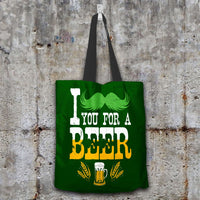 Load image into Gallery viewer, Designs by MyUtopia Shout Out:I Mustache You For A Beer Fabric Totebag Reusable Shopping Tote,Dark Green,Reusable Fabric Shopping Tote Bag
