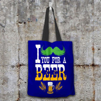 Load image into Gallery viewer, Designs by MyUtopia Shout Out:I Mustache You For A Beer Fabric Totebag Reusable Shopping Tote,Navy,Reusable Fabric Shopping Tote Bag
