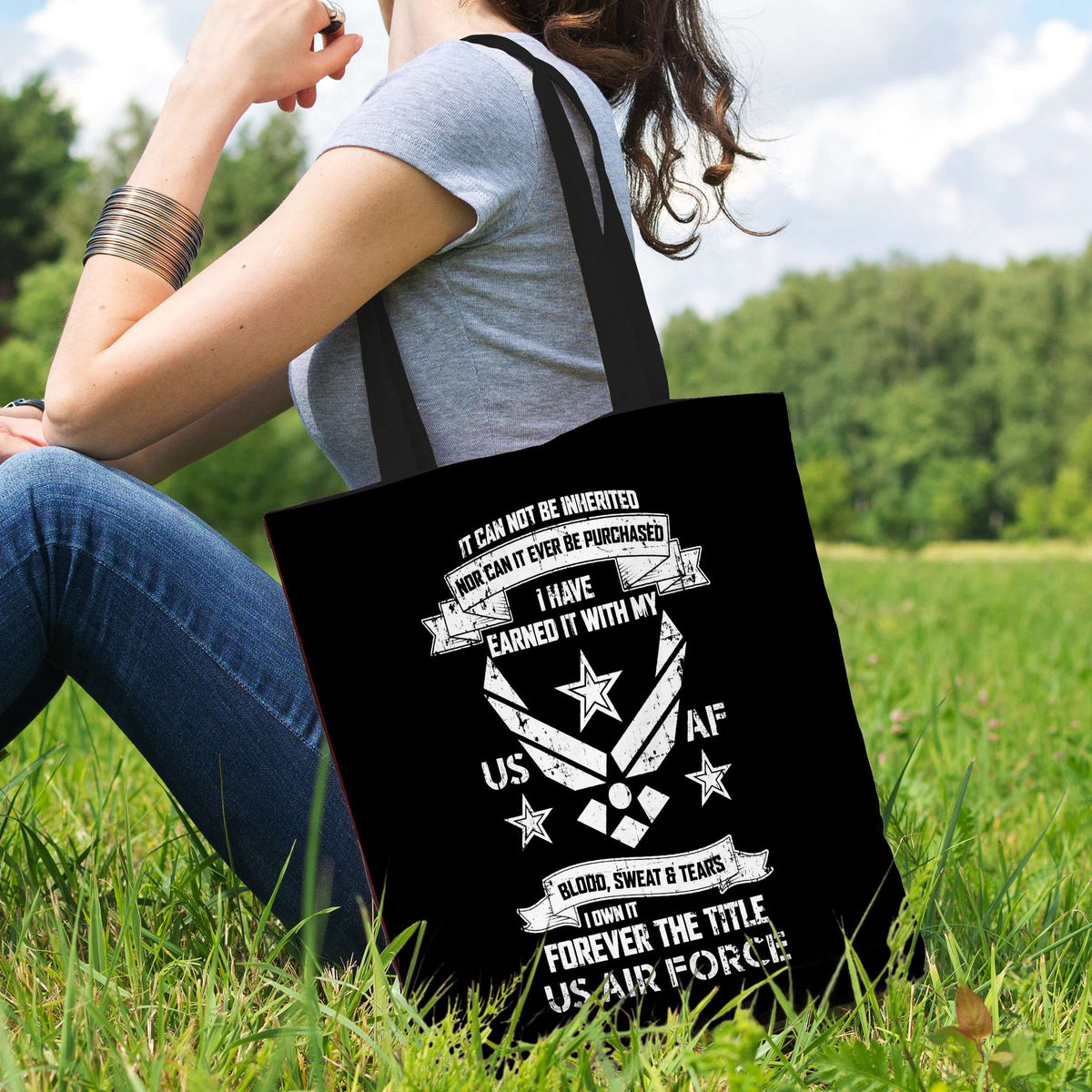 Designs by MyUtopia Shout Out:I Own Forever the Title of Air Force Veteran Fabric Totebag Reusable Shopping Tote