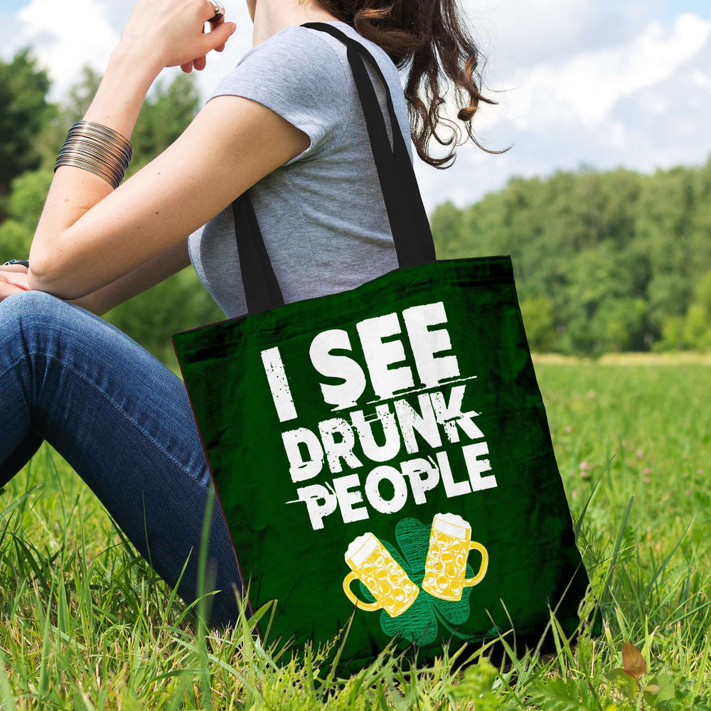 Designs by MyUtopia Shout Out:I See Drunk People Fabric Totebag Reusable Shopping Tote