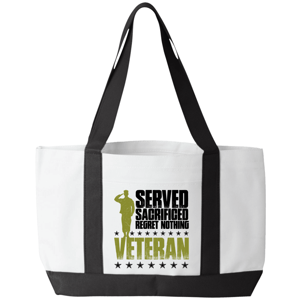 Designs by MyUtopia Shout Out:I Served, I Sacrificed and Regret Nothing- Veteran Canvas Totebag Gym / Beach / Pool Gear Bag,White,Gym Totebag