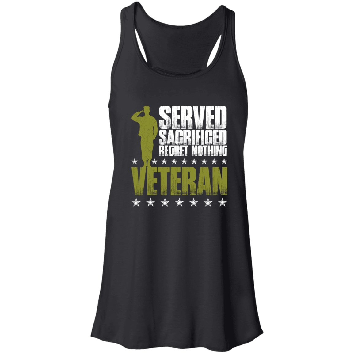 Designs by MyUtopia Shout Out:I Served, I Sacrificed and Regret Nothing- Veteran Ladies Flowy Racerback Tank,X-Small / Black,Tank Tops