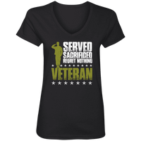 Load image into Gallery viewer, Designs by MyUtopia Shout Out:I Served, I Sacrificed and Regret Nothing- Veteran Ladies&#39; V-Neck T-Shirt,S / Black,Ladies T-Shirts
