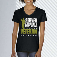 Load image into Gallery viewer, Designs by MyUtopia Shout Out:I Served, I Sacrificed and Regret Nothing- Veteran Ladies&#39; V-Neck T-Shirt

