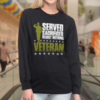 Load image into Gallery viewer, Designs by MyUtopia Shout Out:I Served, I Sacrificed and Regret Nothing- Veteran Long Sleeve Ultra Cotton T-Shirt
