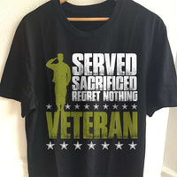 Load image into Gallery viewer, Designs by MyUtopia Shout Out:I Served, I Sacrificed and Regret Nothing- Veteran Unisex Cotton T-Shirt,S / Black,Adult Unisex T-Shirt
