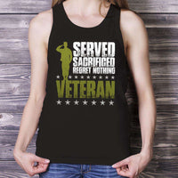 Load image into Gallery viewer, Designs by MyUtopia Shout Out:I Served, I Sacrificed and Regret Nothing- Veteran Unisex Tank
