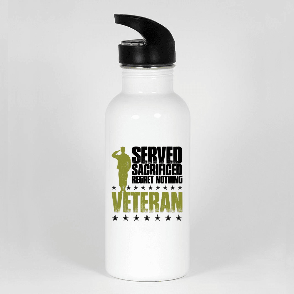 Designs by MyUtopia Shout Out:I Served, I Sacrificed and Regret Nothing- Veteran Water Bottle,White,Water Bottle