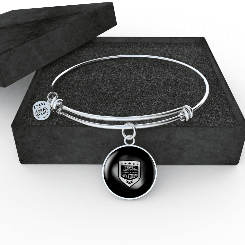 Designs by MyUtopia Shout Out:I Served, I Sacrificed, I Regret Nothing, I'm a Veteran Personalized Engravable Keepsake Bangle Bracelet,Silver / No,Wire Bracelet