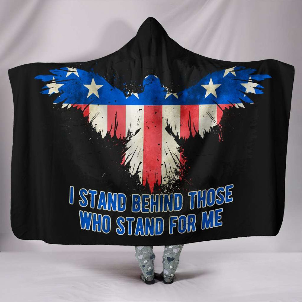 Designs by MyUtopia Shout Out:I Stand Behind Those that Stand For Me Premium Suede Medium Weight Hooded Blanket (80x60 & 60x45),Youth 60"x45" / Black/Red/Blue/White,Hooded Blanket