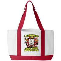 Load image into Gallery viewer, Designs by MyUtopia Shout Out:I Survived The Toilet Paper Apocalypse Gym/Shopping Tote Bag,White/Red / 19 x 12 x 4,Gym Totebag
