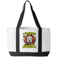 Load image into Gallery viewer, Designs by MyUtopia Shout Out:I Survived The Toilet Paper Apocalypse Gym/Shopping Tote Bag,White/Black / 19 x 12 x 4,Gym Totebag
