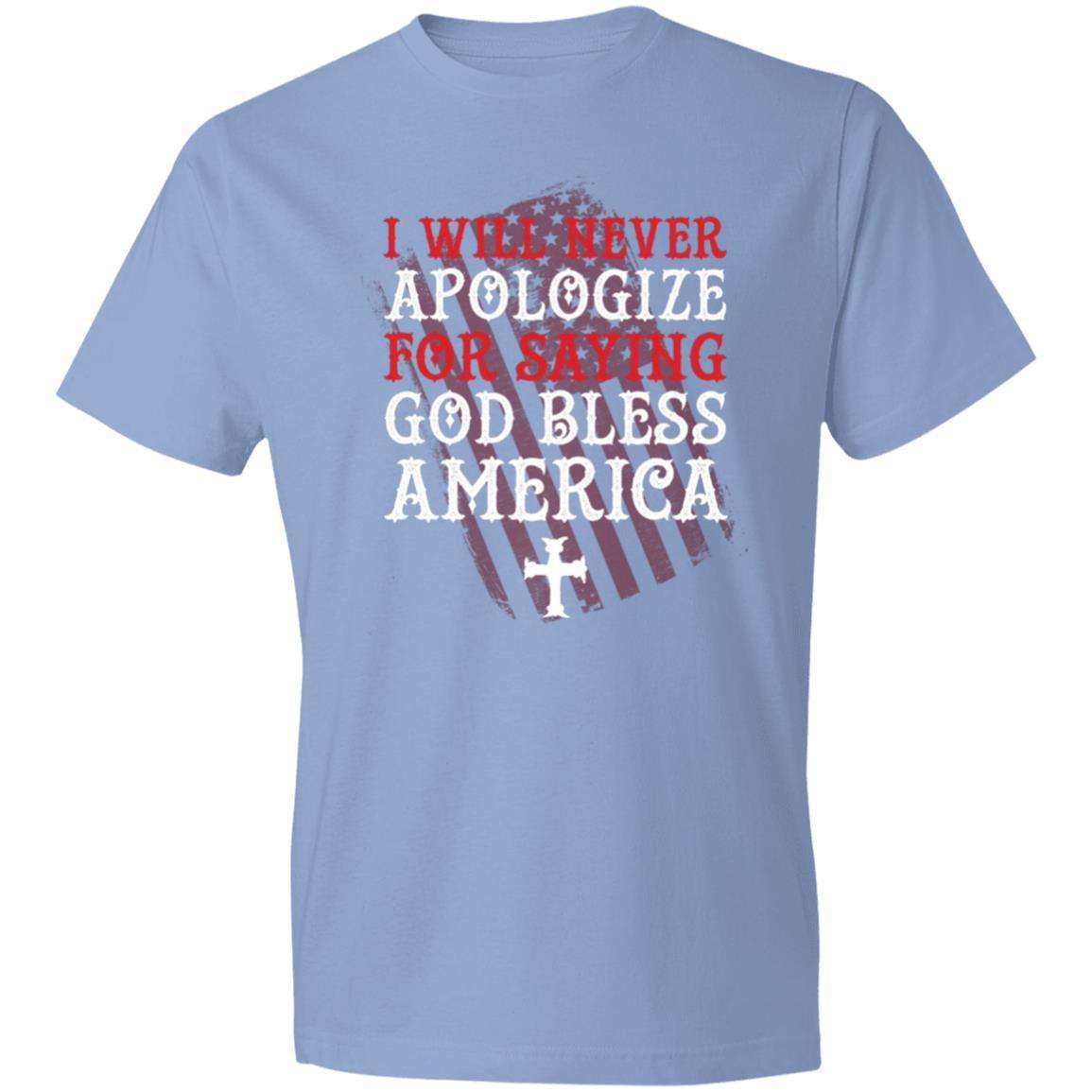 Designs by MyUtopia Shout Out:I Will Never Apologize for saying God Bless America Lightweight Cotton T-Shirt,Light Blue / S,T-Shirts