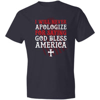 Load image into Gallery viewer, Designs by MyUtopia Shout Out:I Will Never Apologize for saying God Bless America Lightweight Cotton T-Shirt,Navy / S,T-Shirts
