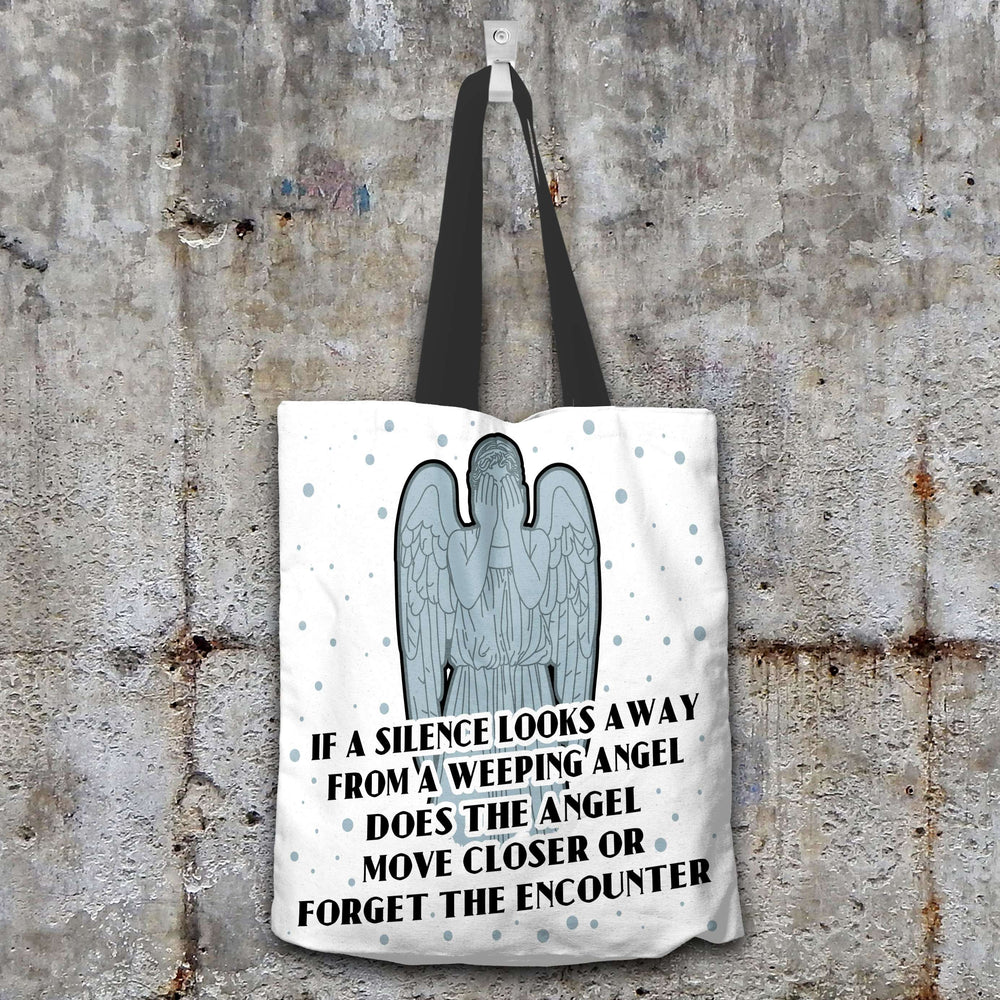 Designs by MyUtopia Shout Out:If a Silence Looks away from a Weeping Angel... Fabric Totebag Reusable Shopping Tote