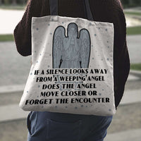 Load image into Gallery viewer, Designs by MyUtopia Shout Out:If a Silence Looks away from a Weeping Angel... Fabric Totebag Reusable Shopping Tote
