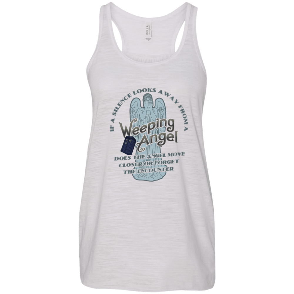 Designs by MyUtopia Shout Out:If a Silence Looks away from a Weeping Angel... Ladies Flowy Racer-back Tank Top,X-Small / Vintage White,Tank Tops