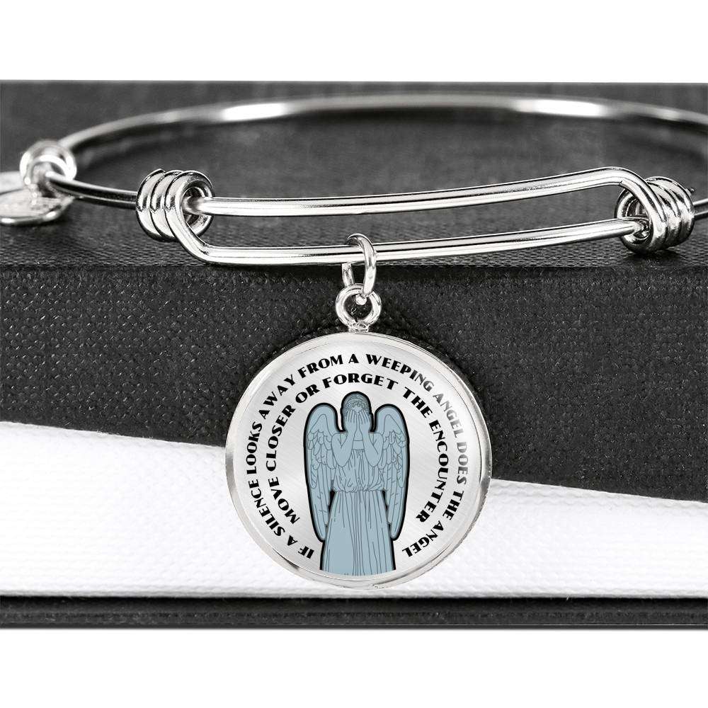 Designs by MyUtopia Shout Out:If a Silence Looks away from a Weeping Angel... Personalized Engravable Keepsake Bangle Bracelet,Silver / No,Wire Bracelet