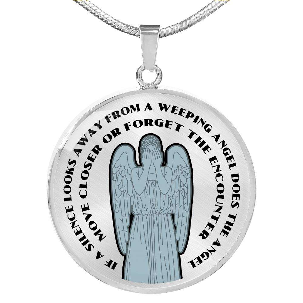 Designs by MyUtopia Shout Out:If a Silence Looks away from a Weeping Angel... Personalized Engravable Keepsake Necklace,Silver / No,Necklace