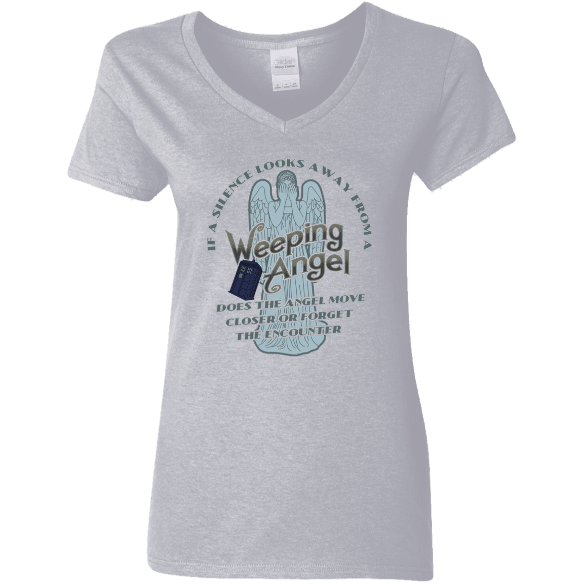 Designs by MyUtopia Shout Out:If a Silence Looks away from a Weeping Angel... Ultra Cotton Ladies V-Neck T-Shirt,S / Sport Grey,Ladies T-Shirts